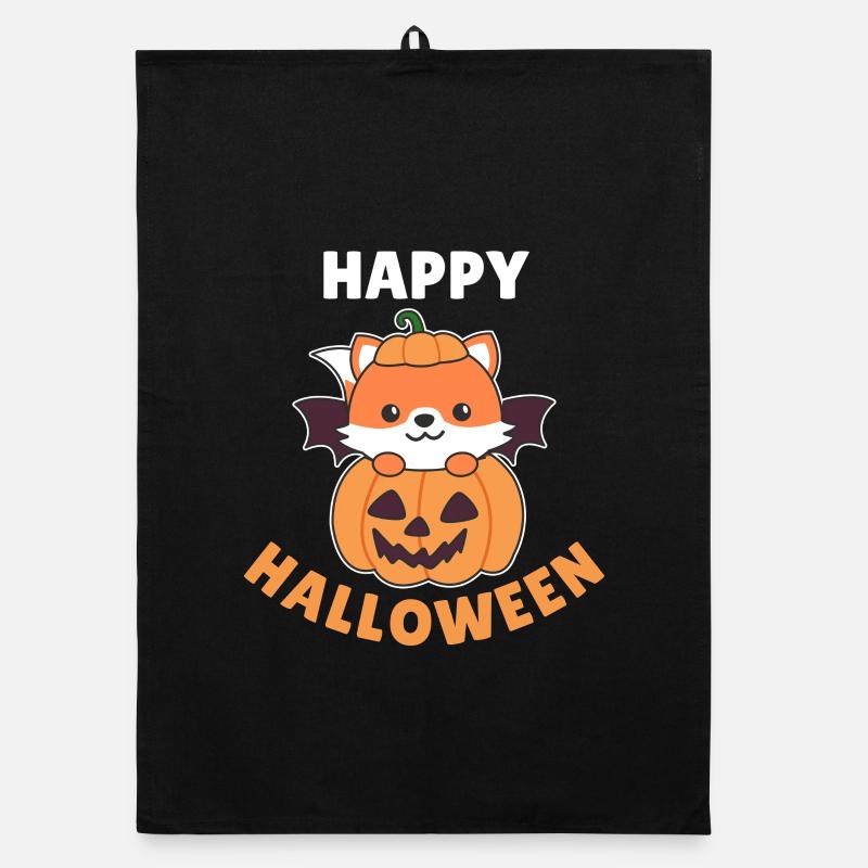 Fox Happy Halloween Pumpkin Bat Costume Organic dish towel