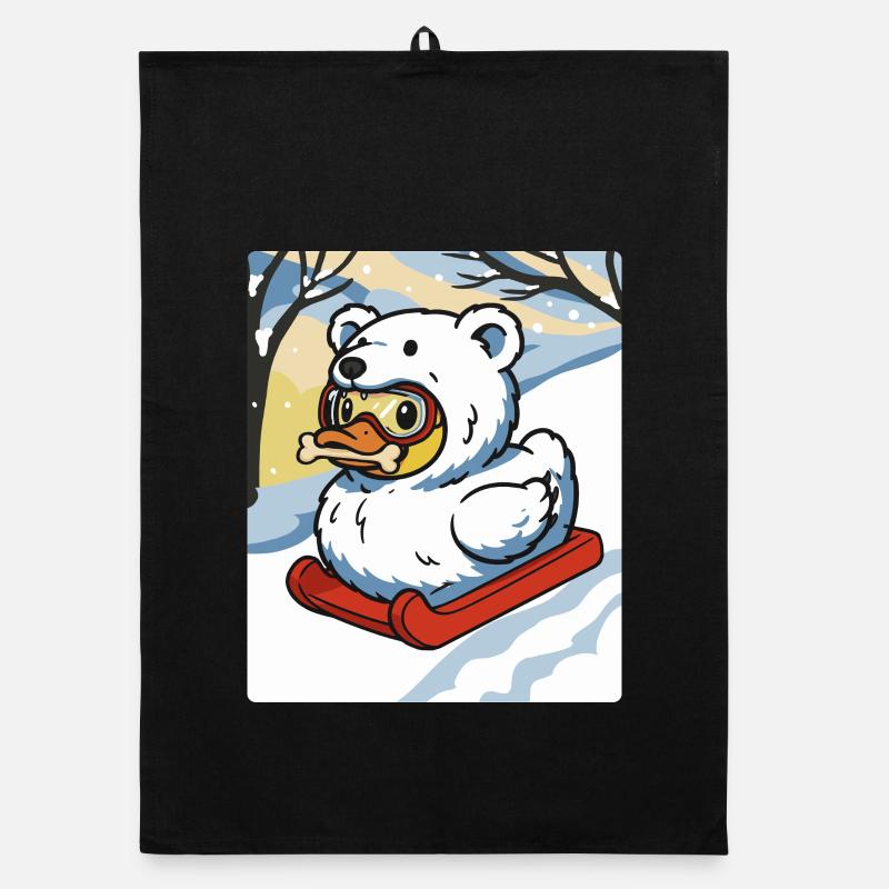 Winter Snowmobile with Talking Duck Bear Costume Organic dish towel