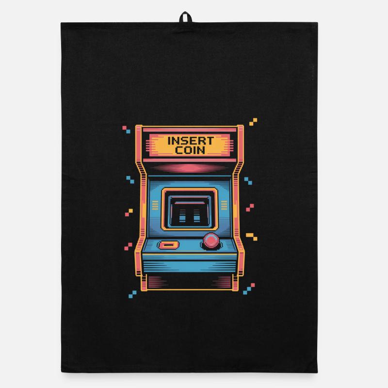 Insert Coin Retro Arcade Game Hall Pixel Organic dish towel
