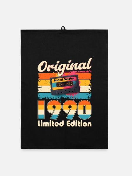 35th Birthday Cassette October Year 1990 - Organic dish towel - black - Front