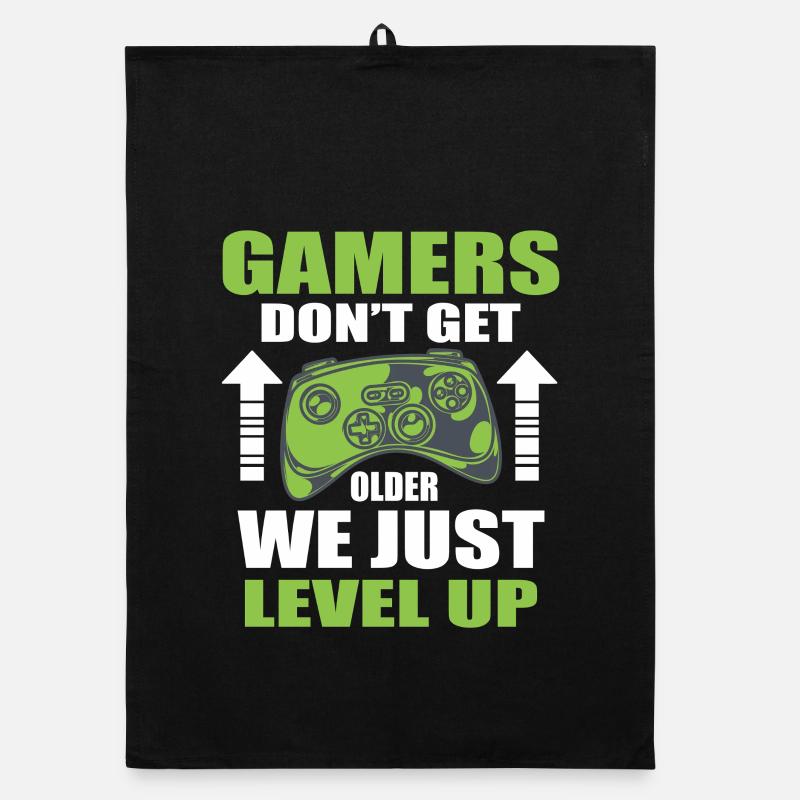 Conception motivante Gamer Level Up - Torchon bio - noir