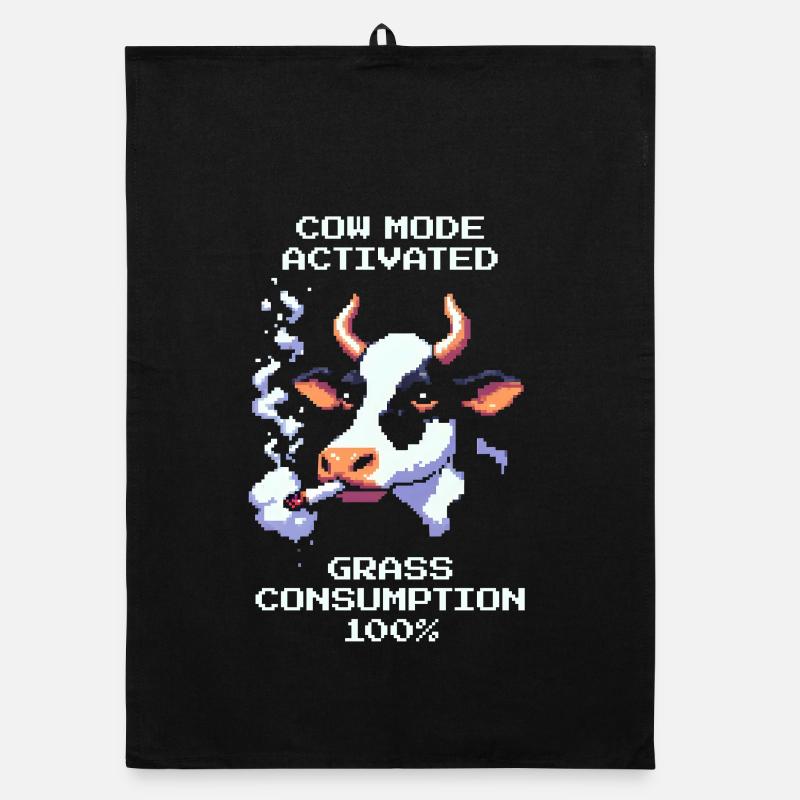 Mode vache : Herbe 100 % | Humour Vache & Stoner Torchon bio