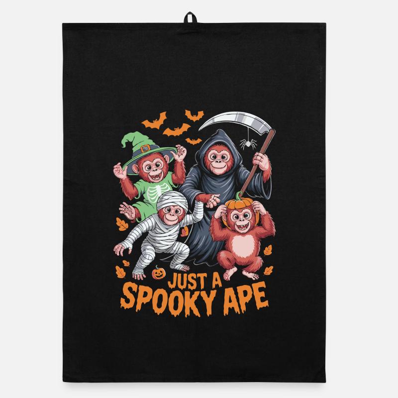 Haunted monkey show for Halloween Organic dish towel
