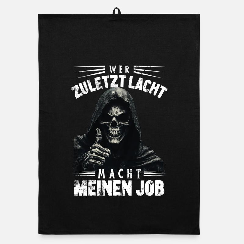 Grim Reaper Saying Who Laughs Last Halloween Organic dish towel