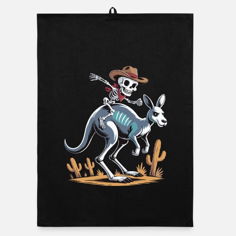 Cowboy Skelett-Reiter auf Känguru - Organic Geschirrtuch - Schwarz