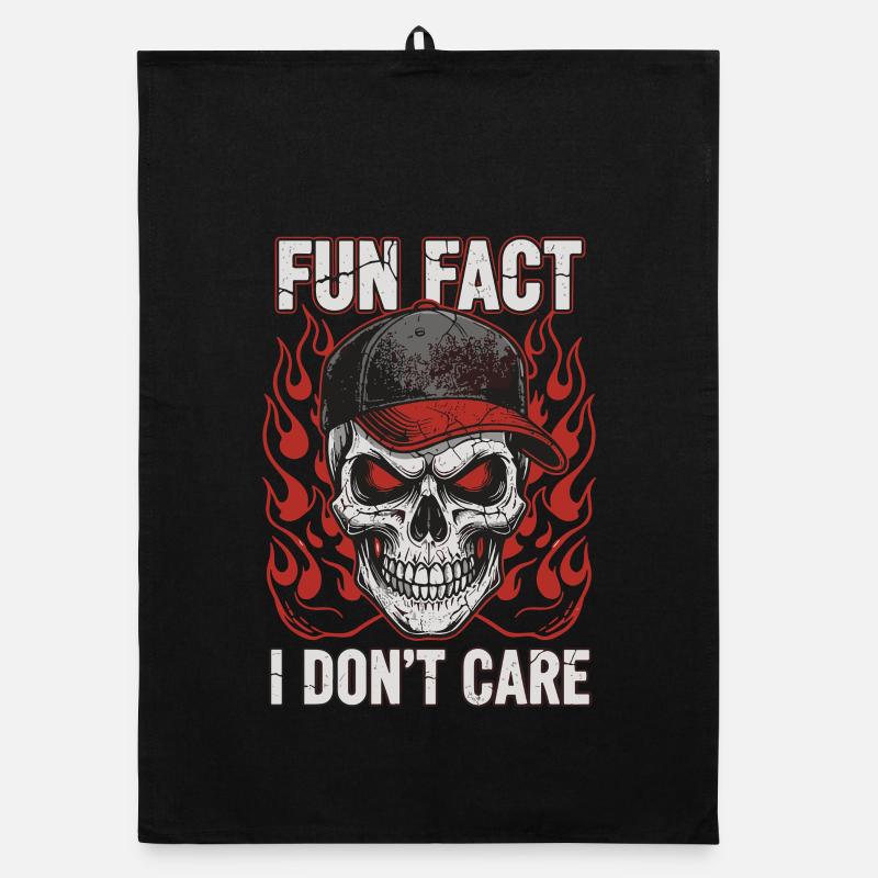 Skull with baseball cap and fire design Organic dish towel