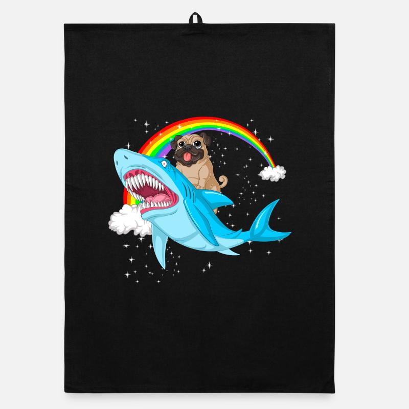 Mops reitet Hai Regenbogen Organic Geschirrtuch