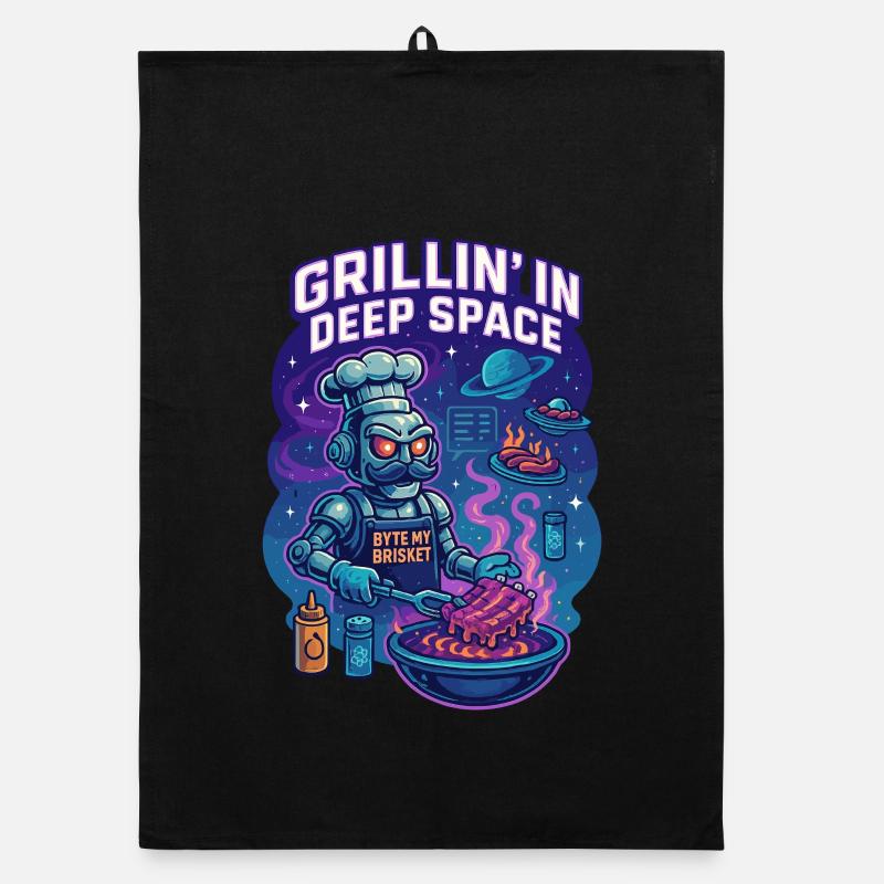 Grilling in deep space with Byte My Brisket Organic dish towel