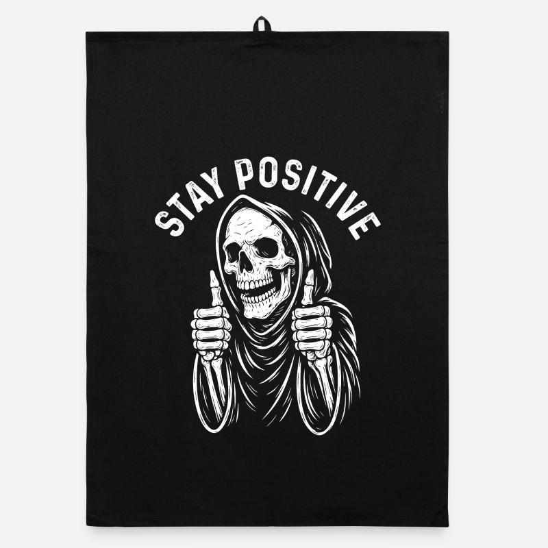 Restez positif Spooky Halloween Skeleton Jeu de mots Torchon bio
