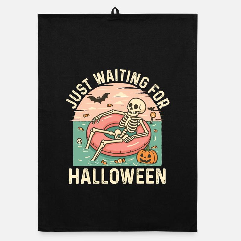 Just Waiting For Halloween Spooky Skeleton Organic dish towel