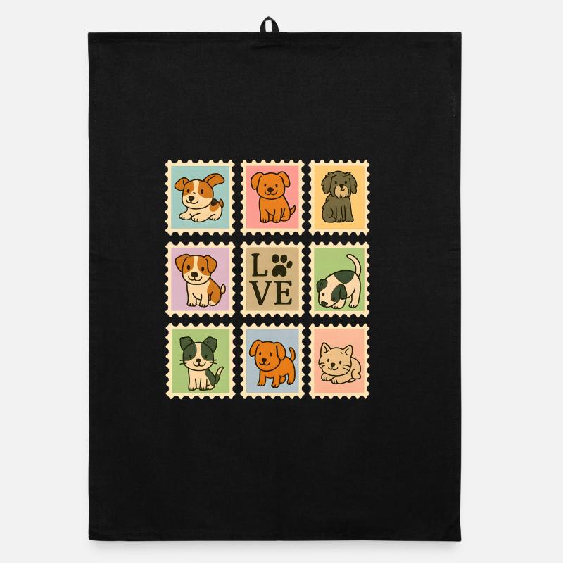 Adorable collection de chiots avec motif d’amour Torchon bio