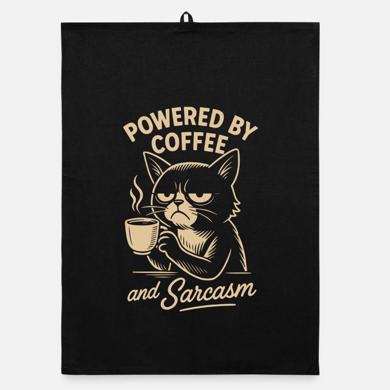 Propulsé par le café et le sarcasme Cat Design Torchon bio