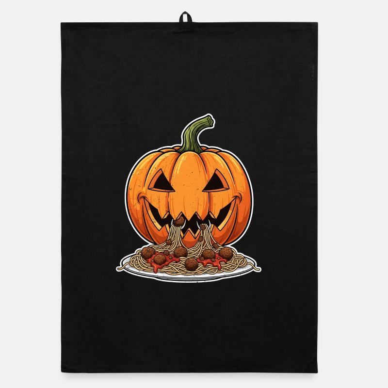 Tête de citrouille d’Halloween avec spaghetti Torchon bio