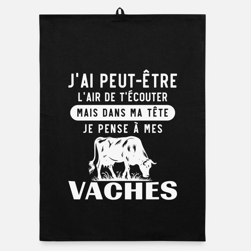 Dans ma tête je pense à mes vaches Cadeau  Torchon bio
