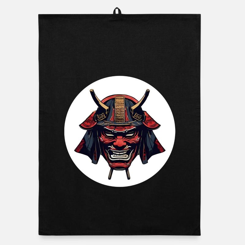 Red Oni Demon Helmet Organic dish towel