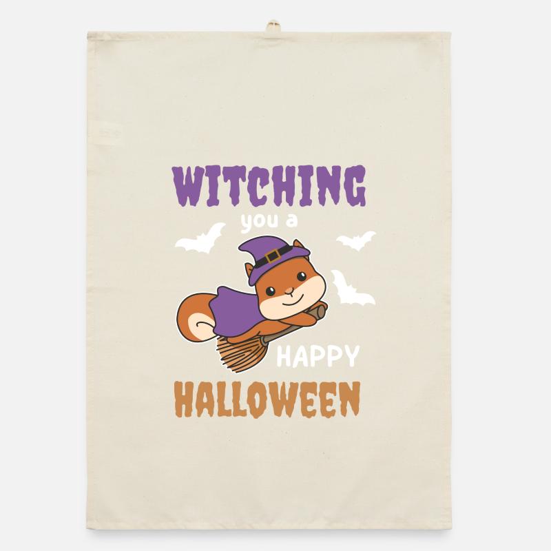 Squirrel Witch Witching you a Happy Halloween Organic dish towel