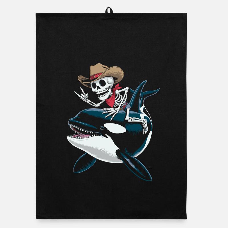 Squelette cow-boy chevauche l’orque Torchon bio