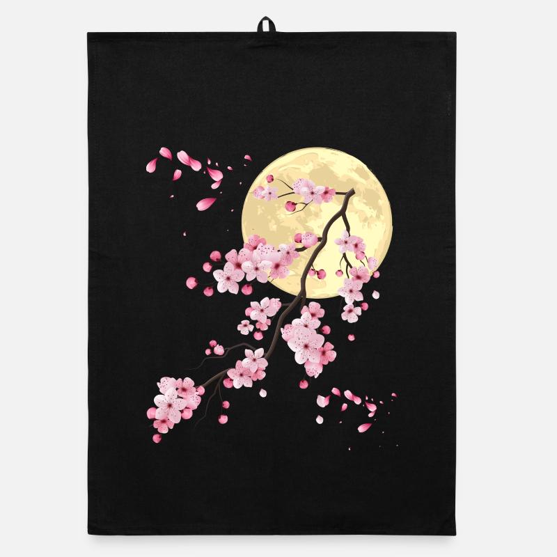 Full Moon with Cherry Blossom Organic dish towel