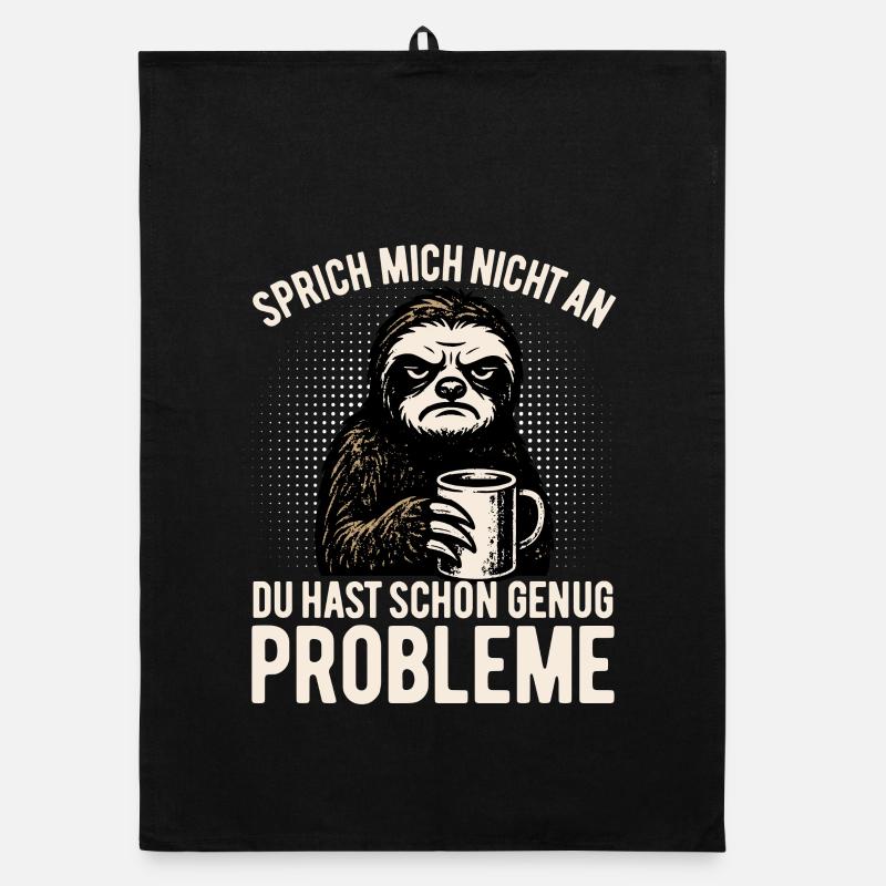 Don't talk to me - sloth with coffee Organic dish towel