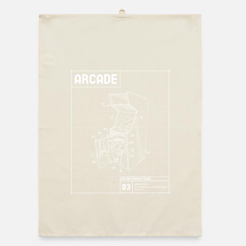 Retro Arcade Sketch on Grid Organic dish towel