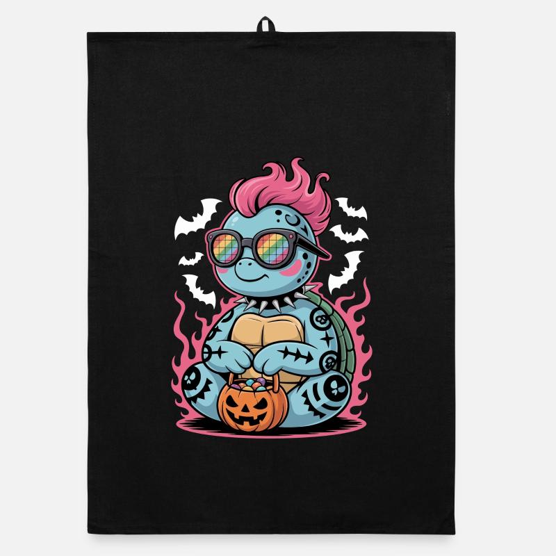 Halloween Punk Turtle with Pumpkin Basket Organic dish towel