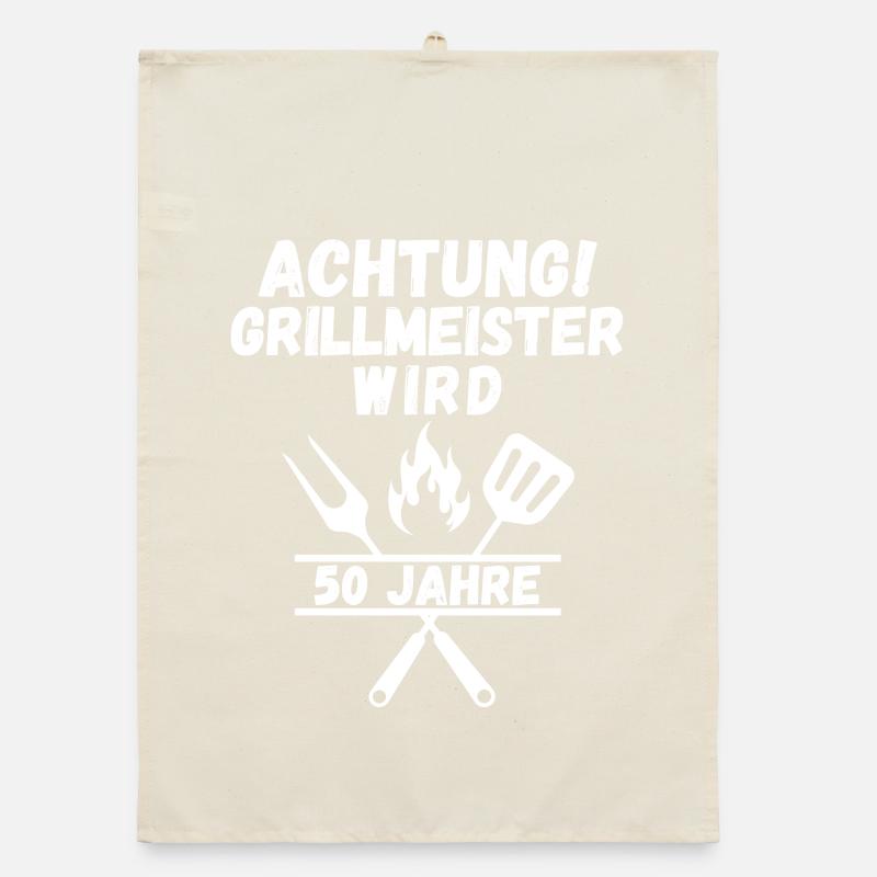 Attention Grill Master Turns 50 – Funny BBQ T-Shir Organic dish towel