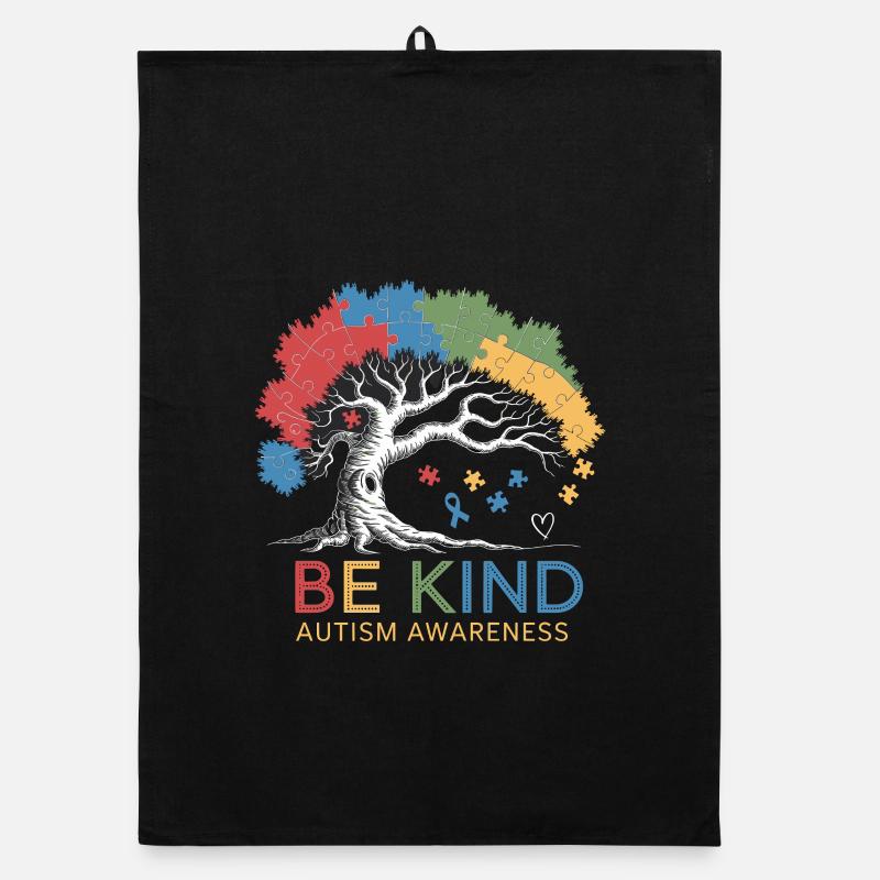 Puzzle de l’arbre de sensibilisation à l’autisme Be Kind - Torchon bio - noir