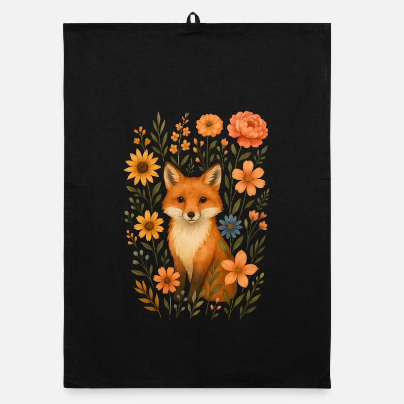 Fuchs mit Blumen Cottagecore Organic Geschirrtuch