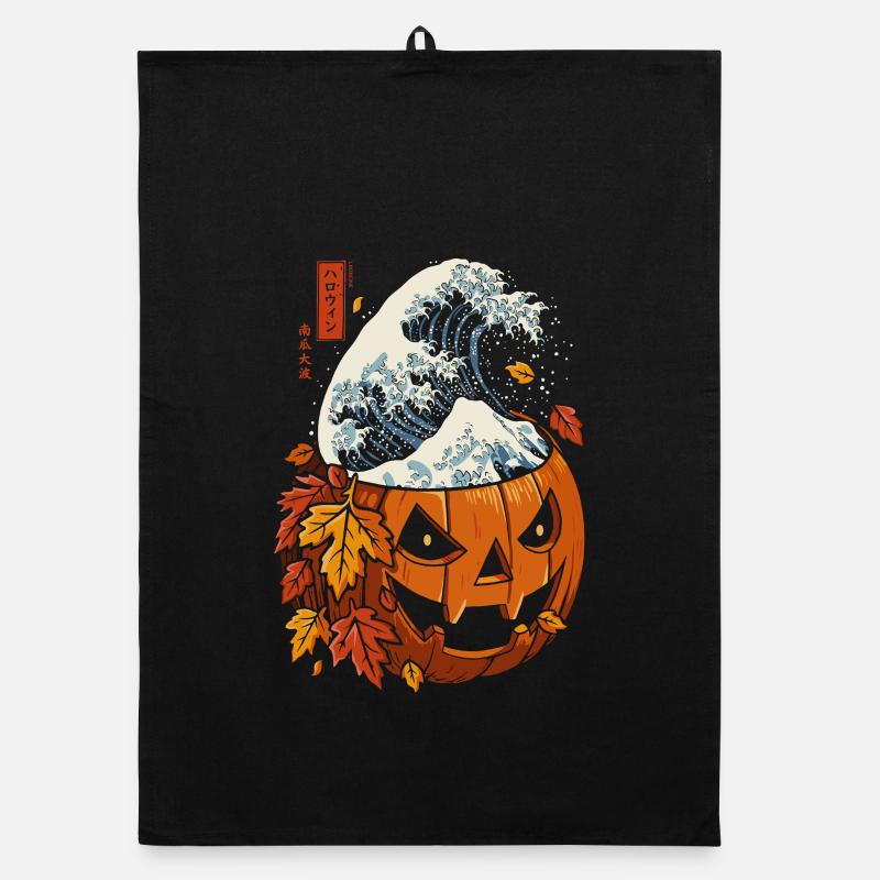 Halloween Fall - Pumpkin Wave Kanagawa Organic dish towel