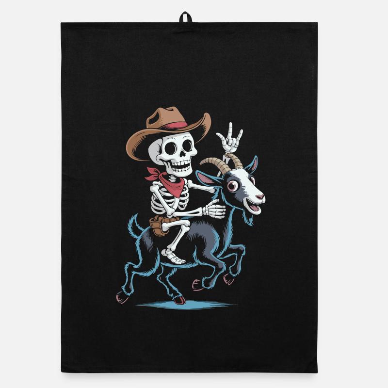Squelette cow-boy sur chèvre Torchon bio