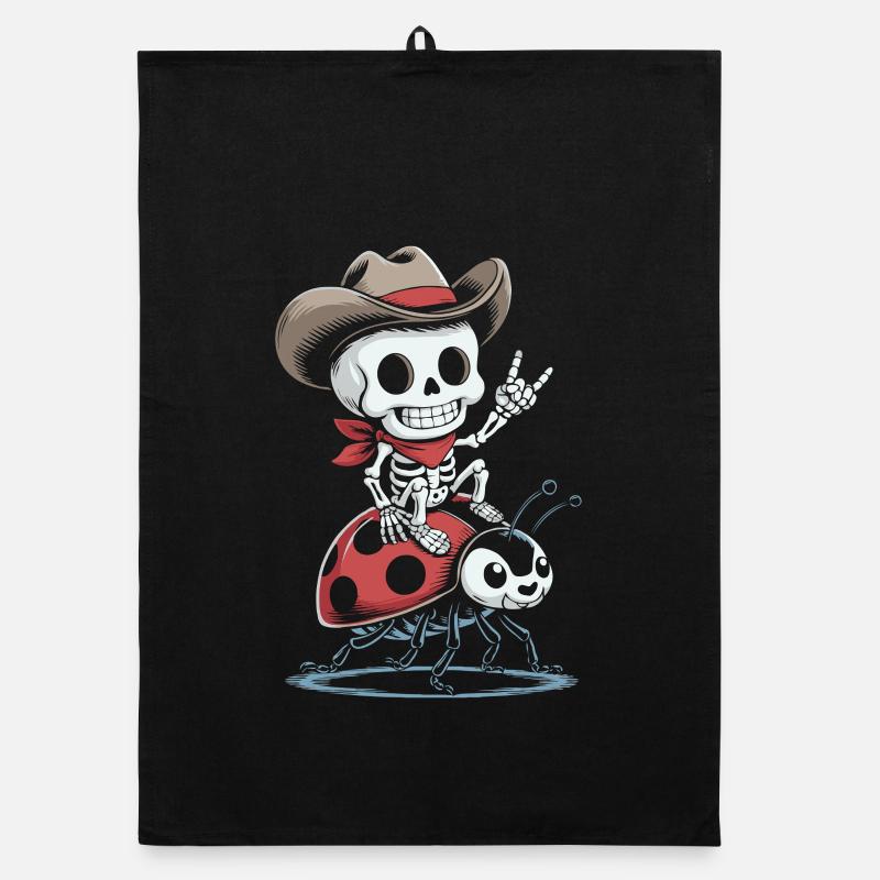 Skeleton cowboy on ladybug Organic dish towel