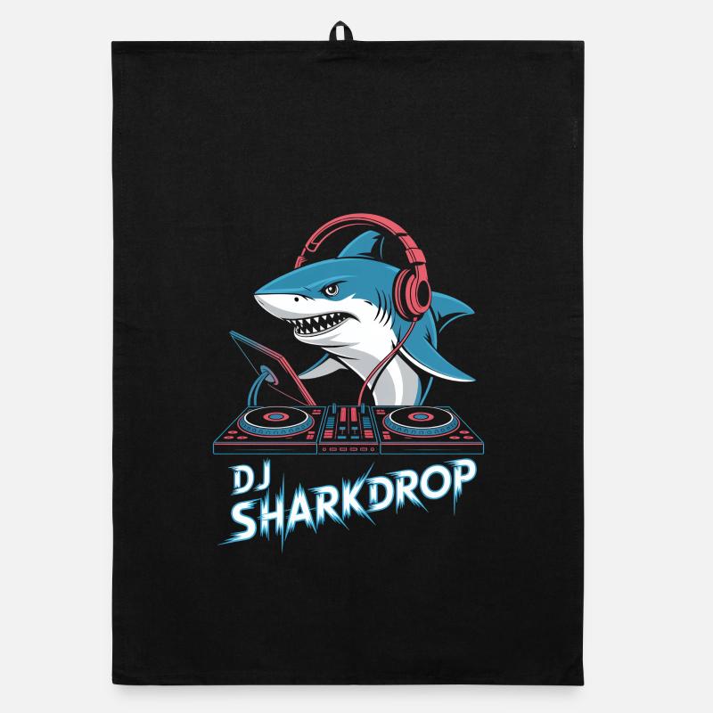 DJ SHARKDROP Hai DJ Mit Kopfhörern Am Mischpult Organic Geschirrtuch