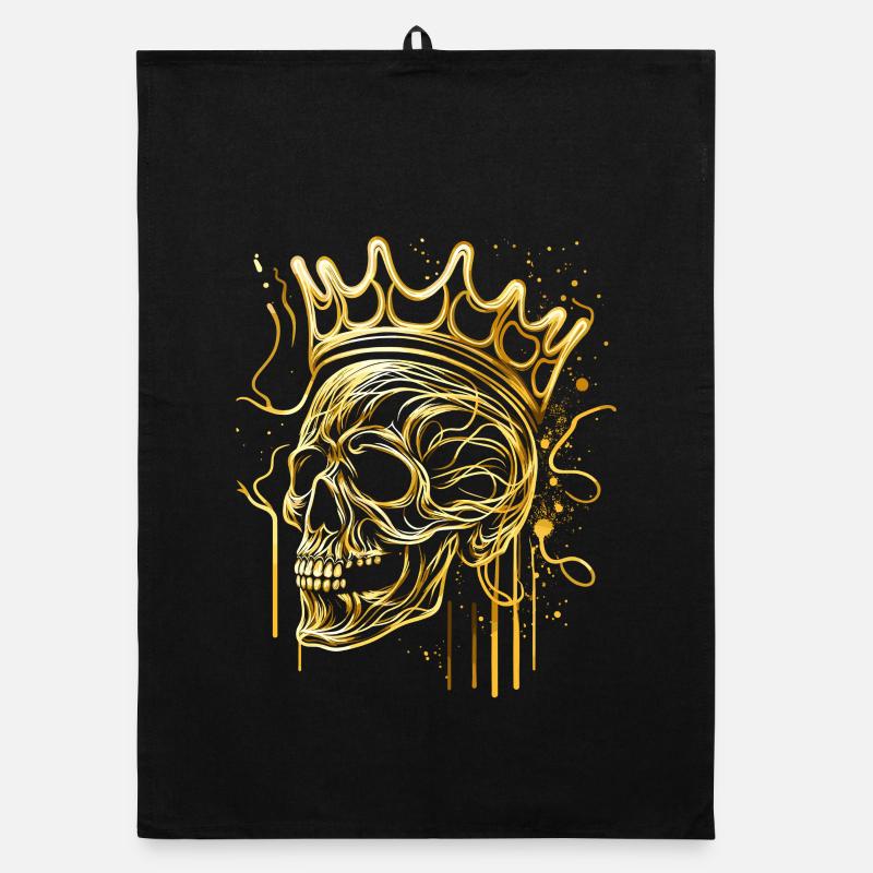 Golden Skull with Crown Lines Art Organic dish towel
