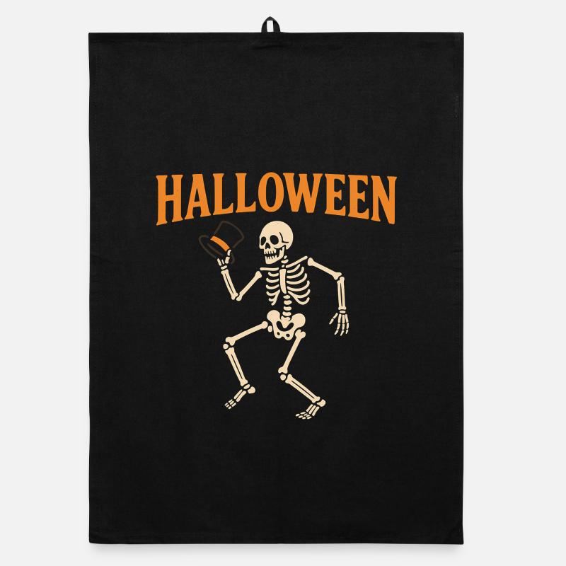 Halloween Skeleton with Top Hat Organic dish towel