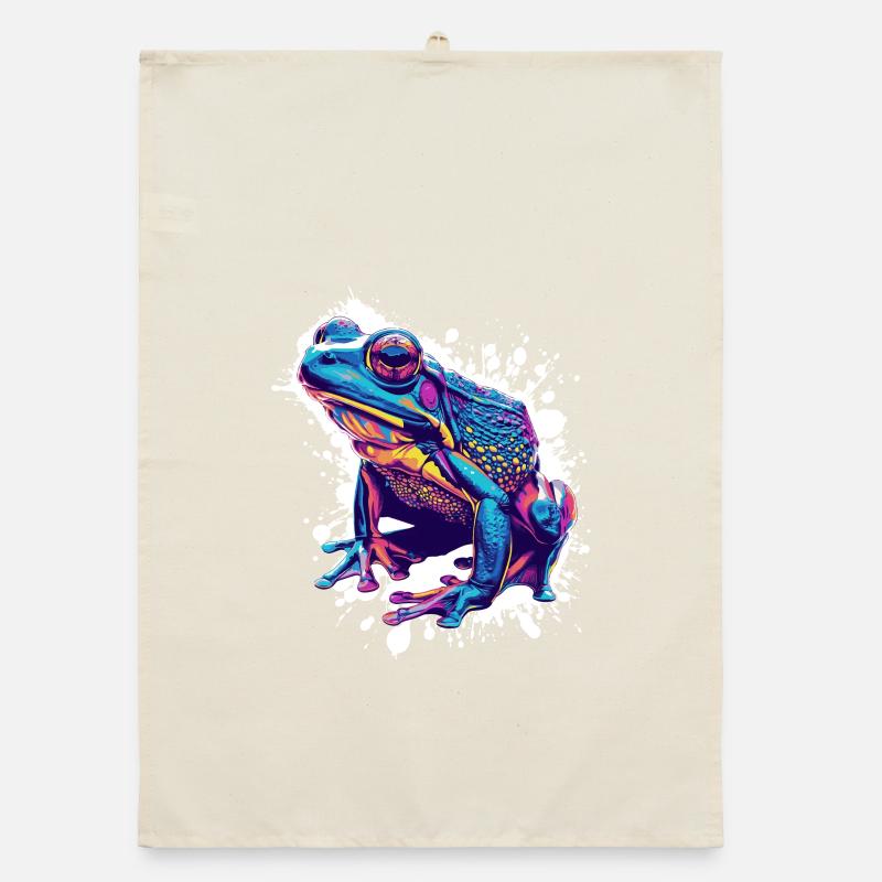 Neon Frog Splash Art Organic dish towel