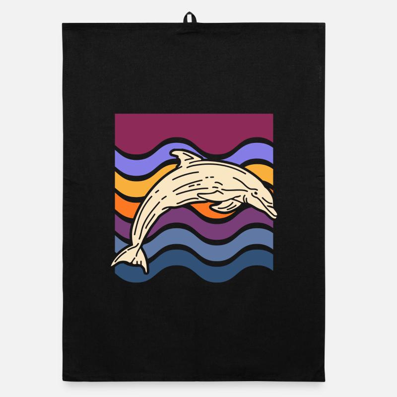 Dauphin sur des vagues colorées Torchon bio