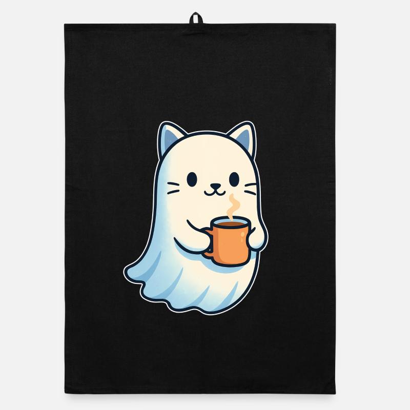 Kaffeegeist Katze mit Becher Organic Geschirrtuch