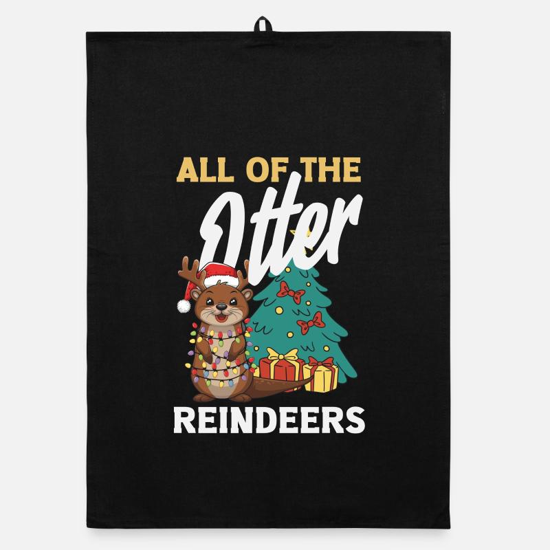 Sea Otter Pun Christmas Reindeer Organic dish towel