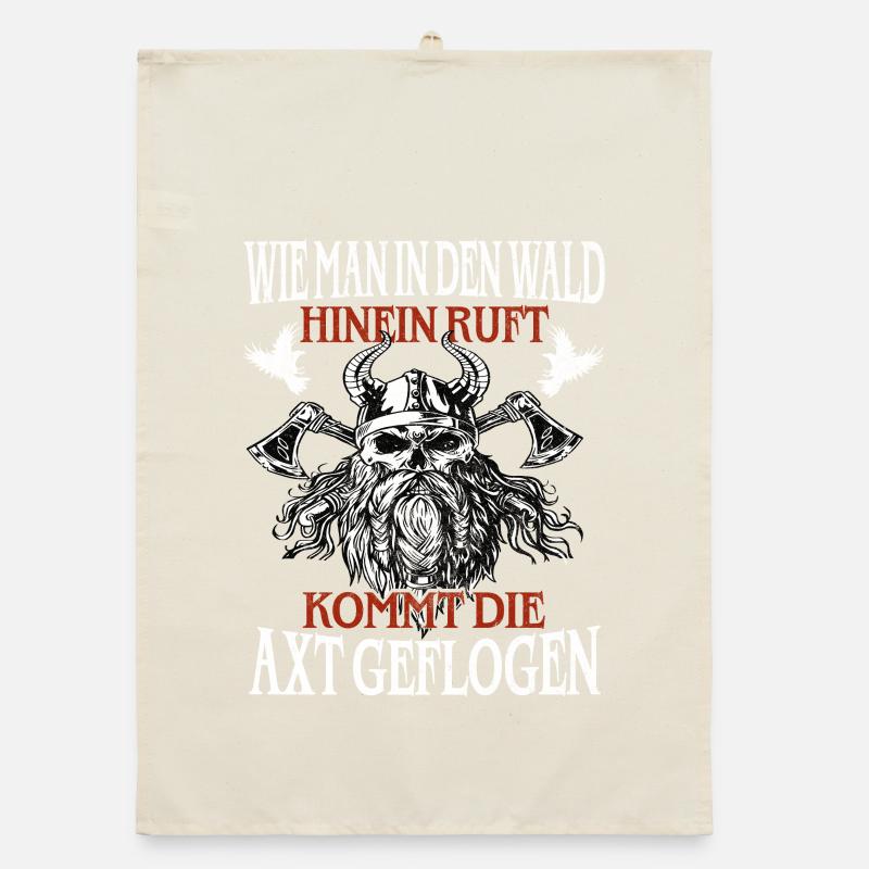 Appel de la forêt et hache – Sort viking Torchon bio