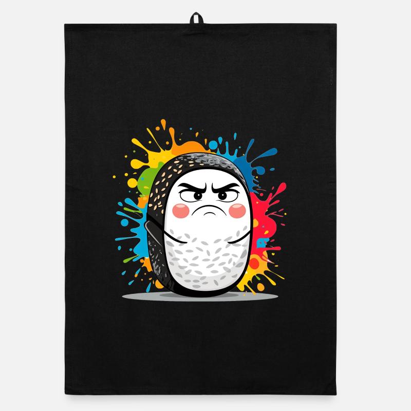 Angry sushi roll with paint splashes Organic dish towel