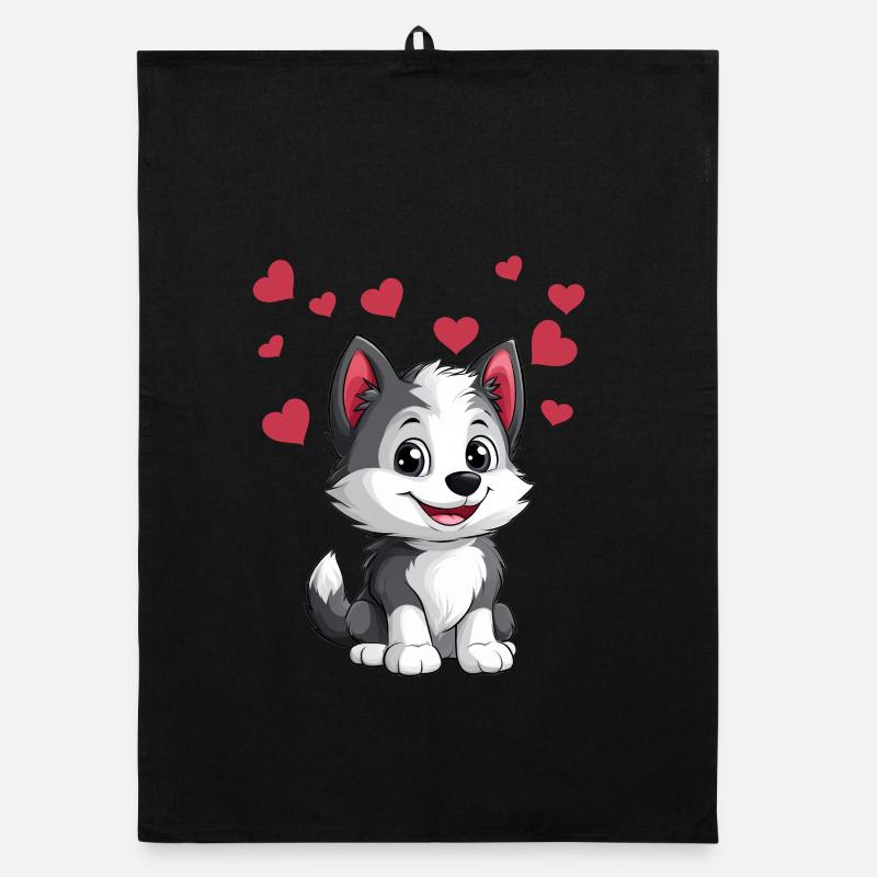 Mignon husky avec des cœurs Torchon bio