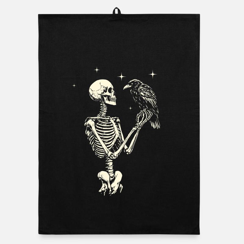 Skeleton with Raven Organic dish towel