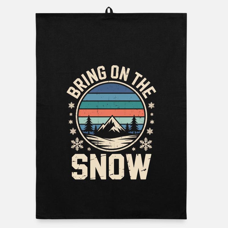 Bring On The Snow Retro Berg  Winter Schneeflocken Organic Geschirrtuch