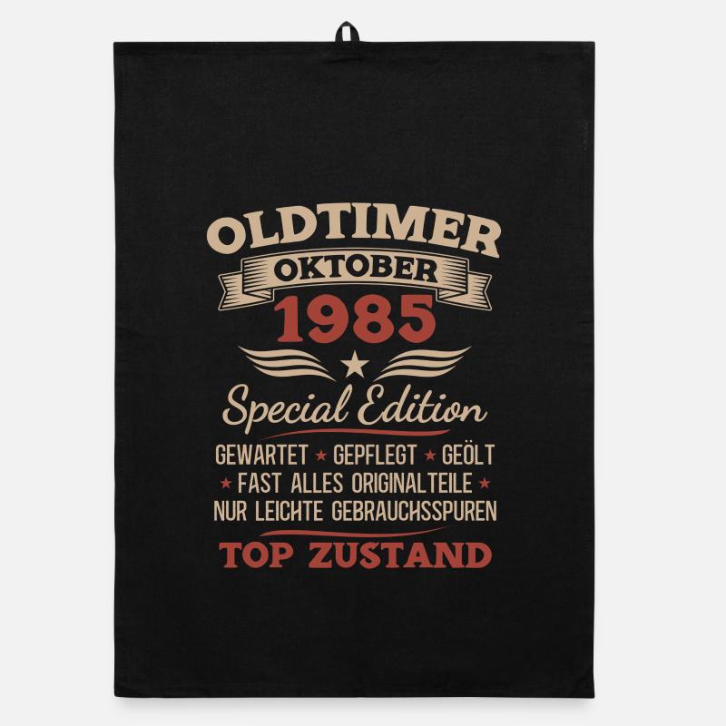 40. Geburtstag Geschenk Oldtimer Oktober 1985 - Organic Geschirrtuch - Schwarz
