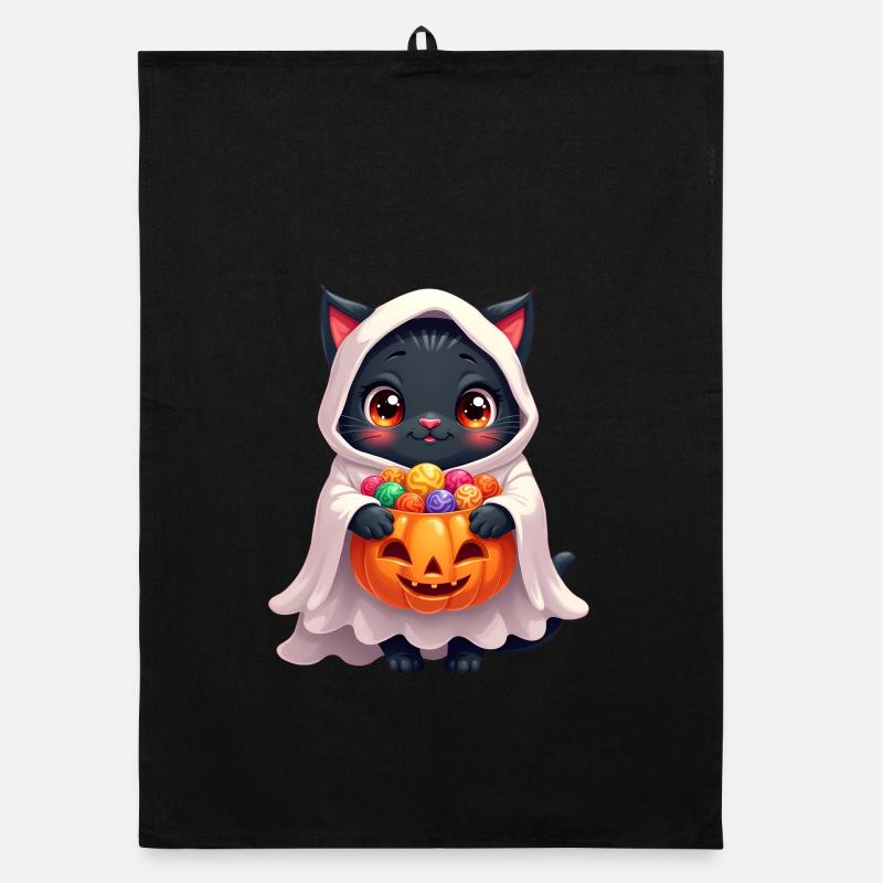 Chat d’Halloween avec citrouille d’Halloween Torchon bio