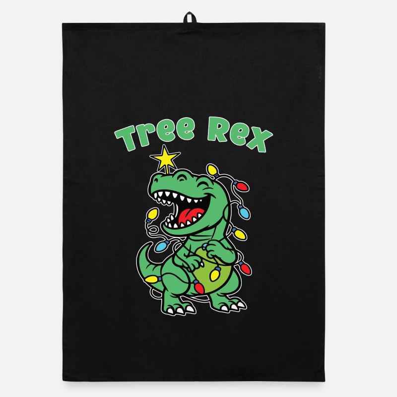 Stylish print with "Tree Rex" Dino Christmas tree Organic dish towel