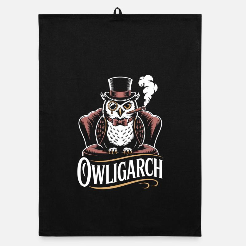 Hibou avec chapeau haut de forme et monocle Torchon bio