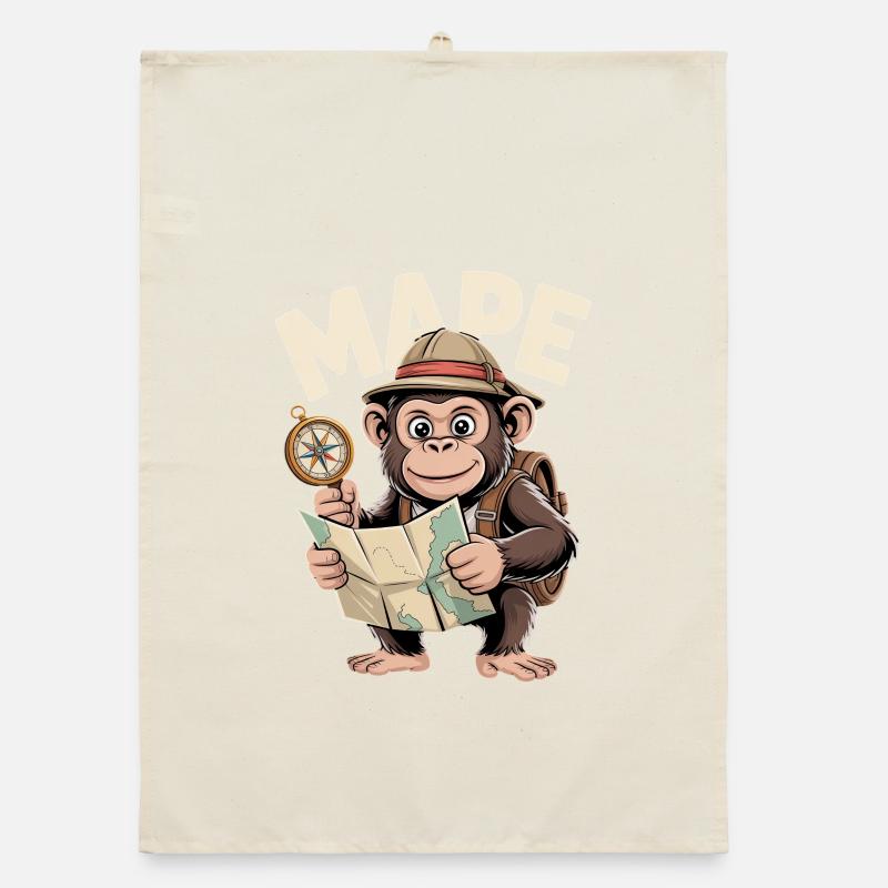 MAPE Monkey with Map and Compass Adventure Organic dish towel