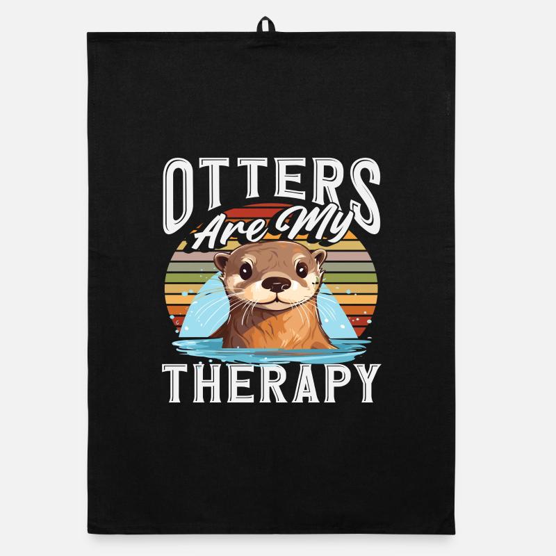 Rétro coucher de soleil loutre de mer dessin animé Torchon bio