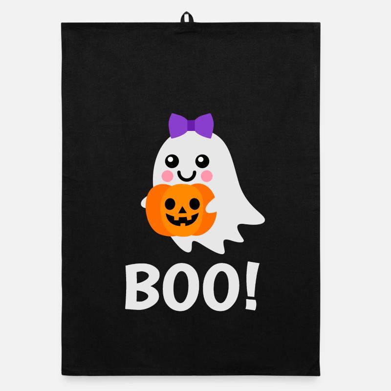 Halloween Design - Cute Ghost Jack o Lantern Organic dish towel